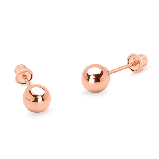 14k Rose Gold Plated Ball Studs 3mm Baby Children Screw Back Earrings - Trendolla Jewelry